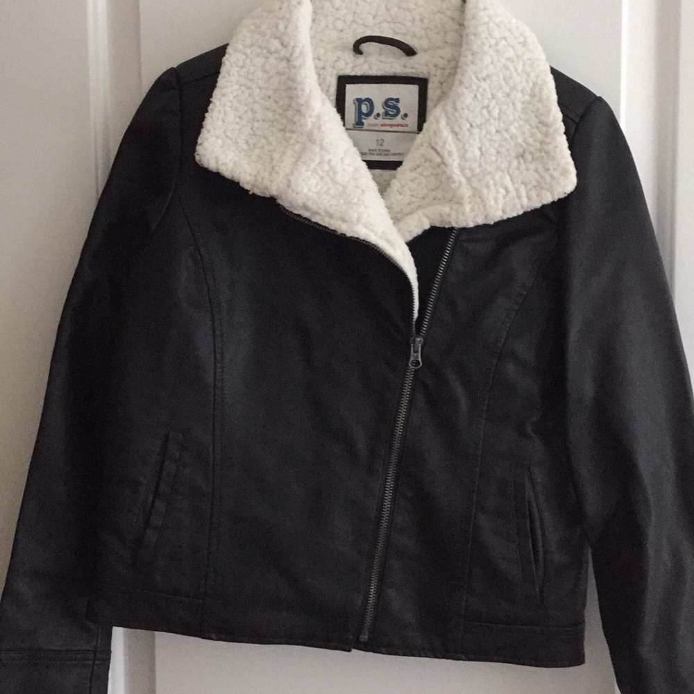 PS from Aeropostale black leather jacket fleece